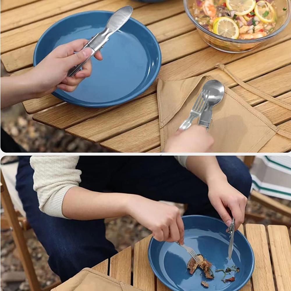 Camping Flatware Sets Stainless Steel Kitchen Accessory Spoon Fork Knife With Nylon Bag Foldable Tableware Dinnerware Set