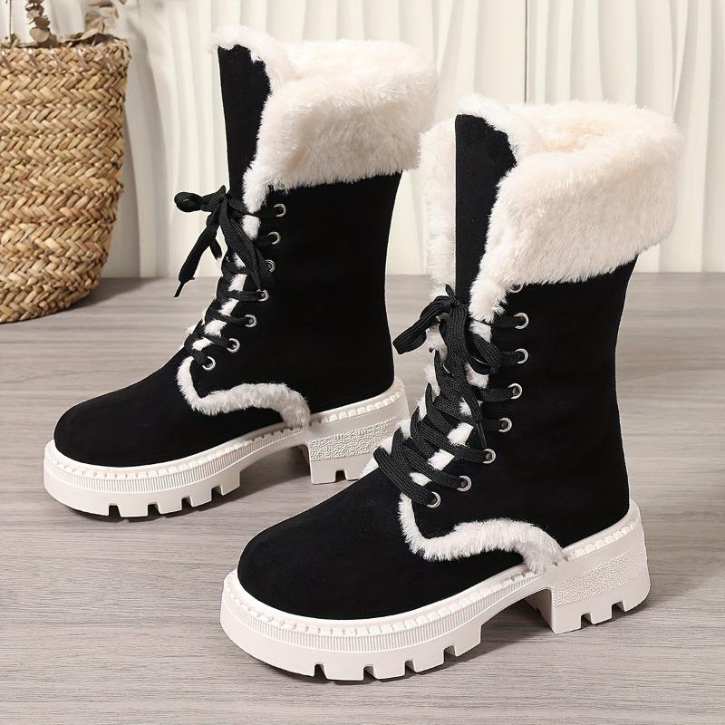Snow Boots 2025 Winter New Chunky Heel Warm Padded Lacing