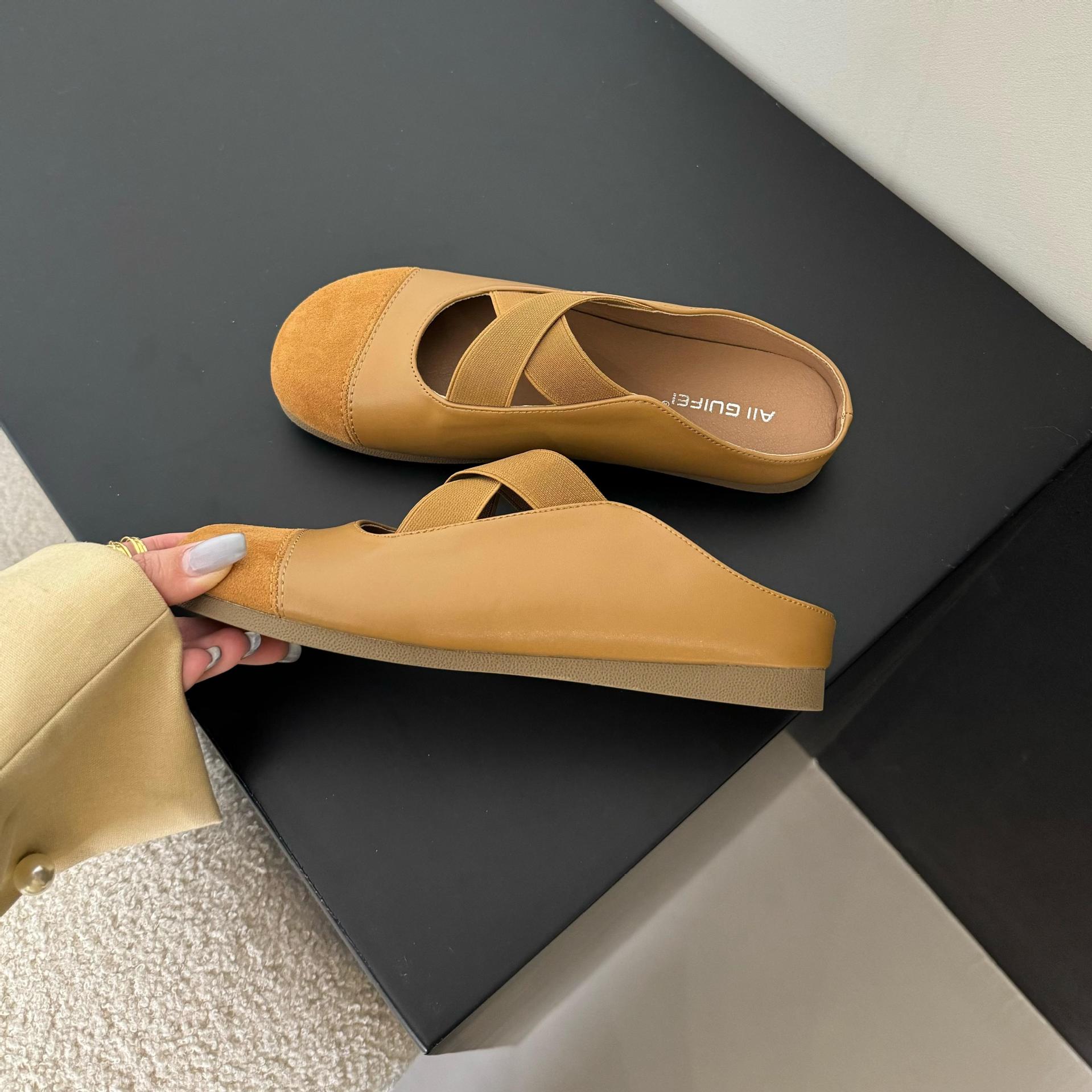 

Fashion Women Elevated Patchwork Slippers Elastic Cross Band Shoes Ladies Faux Suede&Leather Flat Slides Mules Femme Pantuflas Sandalias 35 коричневый