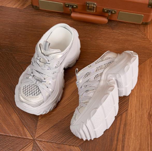 Fashion 8CM Woman Summer 2025 Vulcanized Shoes for Women Fashion Thick Bottom Sneakers Outdoor Tide Ladies Slip on Slippers Sneaker