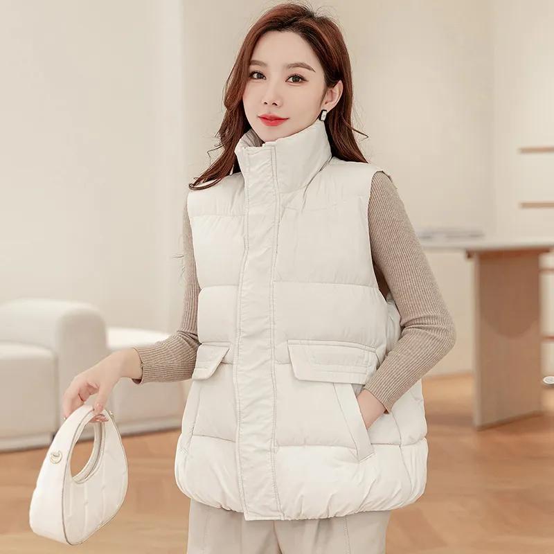 

Женская осенне-зимняя мода, жилет с воротником-стойкой, универсальный, на пуху и хлопке, корейская версия, короткая свободная хлопковая куртка-жилет M белый