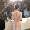 Temperament sweet streamer pink long-sleeved dress women's autumn and winter elegant and gentle Kochi wear bottom medium and long dress