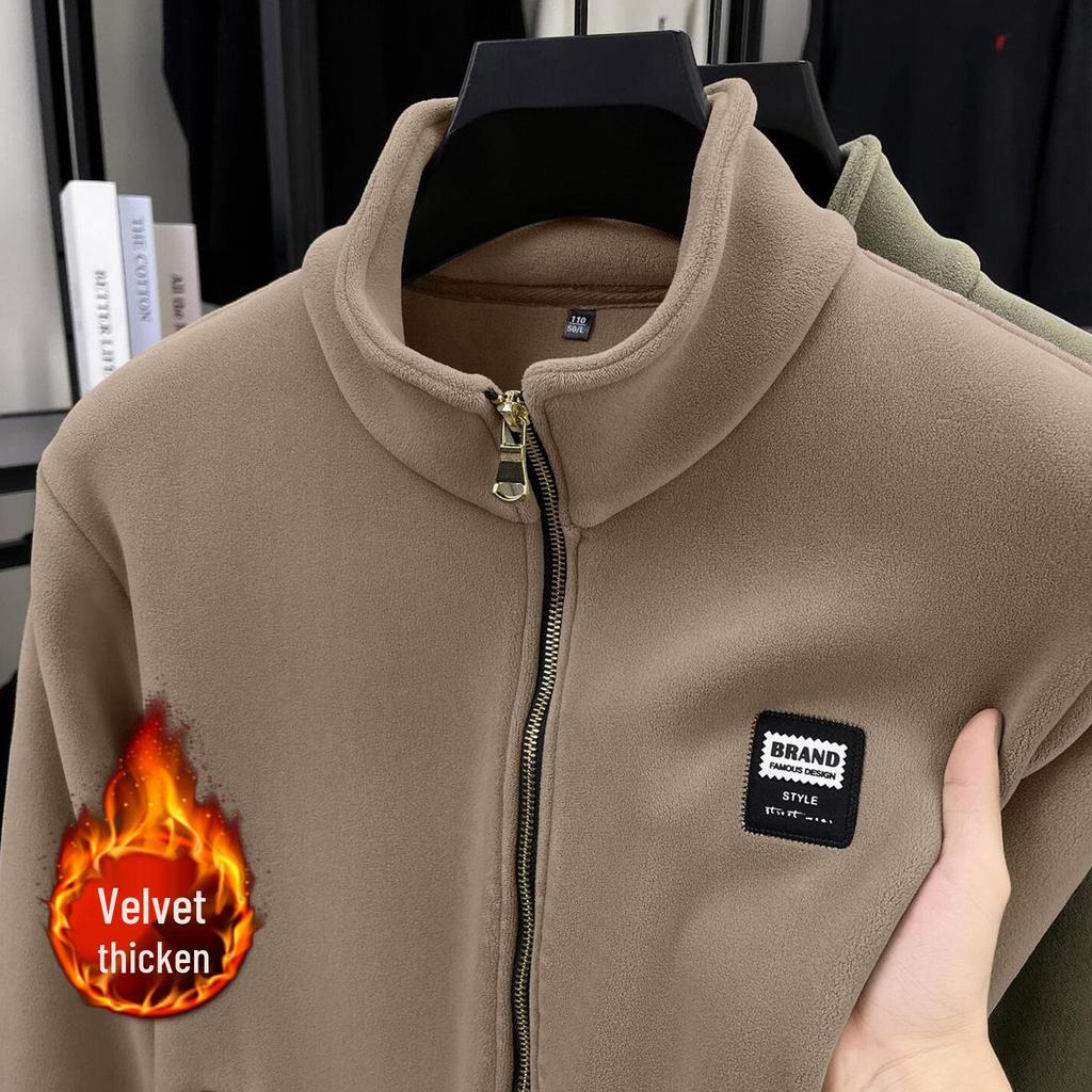 Men's 700g Double-Sided Sherpa Fleece Hoodie Jacket - Thickened Winter Warmth with Stand Collar & Zipper