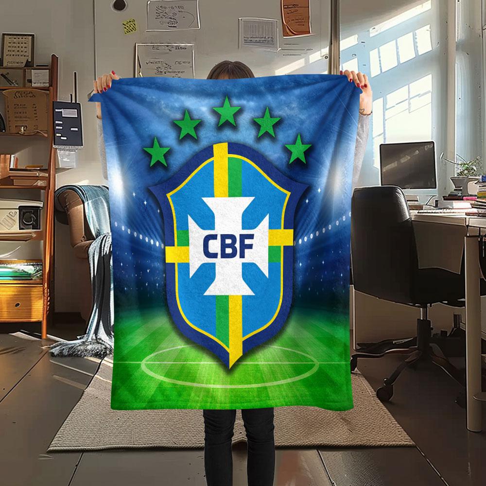 Brazil National Team CBF Printed Flannel Blanket, soft throw for bedroom sofa, washable,soccer fan merchandise, great gift.