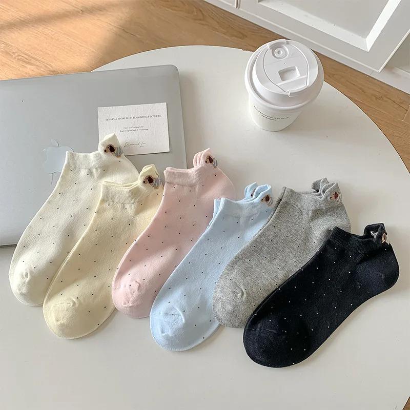 Frühling Sommer Dünne Damen Kurze Socken Polka Dots Niedliche Cartoon Wursthund Stickerei Bootssocken Reine Baumwolle Kurz Trendige Socken