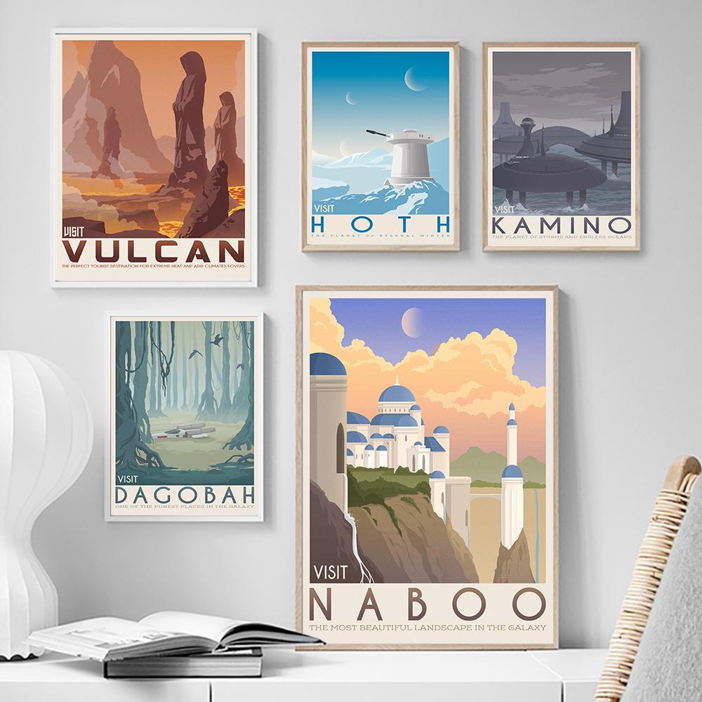 Planet Storm Trek Kunstdrucke, Retro-Reiseposter, minimalistisches Weltraum-Landschaftsbild, Leinwandgemälde, Geschenk für Geeks, Zimmer, Heim-Wanddekoration