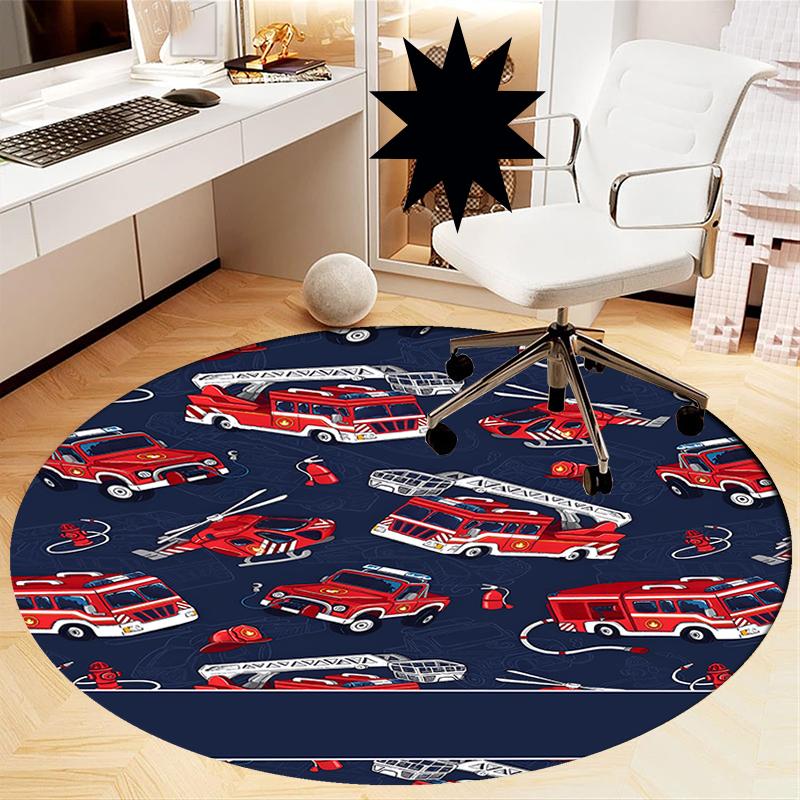 Fire Truck Printed Round Rug Carpet Chair Rug Area Rug Entryway Doormats,for Office Chair Living Room Bedroom Kitchen Room.