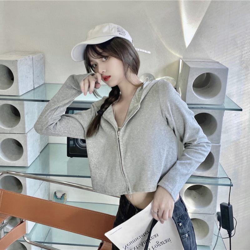 New Long-sleeved Zipper Hooded Sweatshirt Spring and Autumn Korean Loose Small Students Short Jacket Top