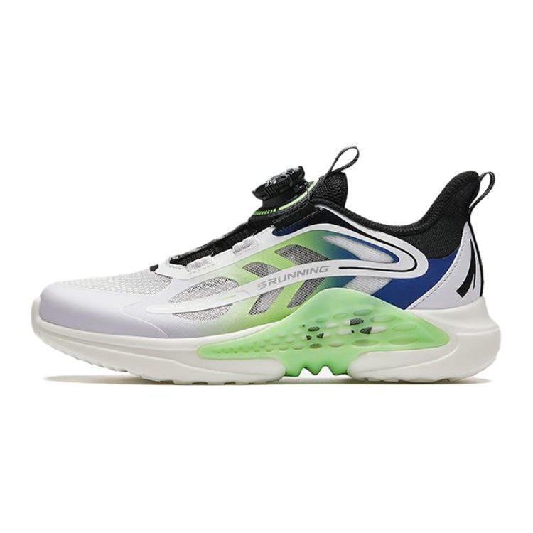Anta Kids Knob Shock Absorption Wear Resistant Low Top Running Shoes Kids Running Shoes White Black Green A312425514-1