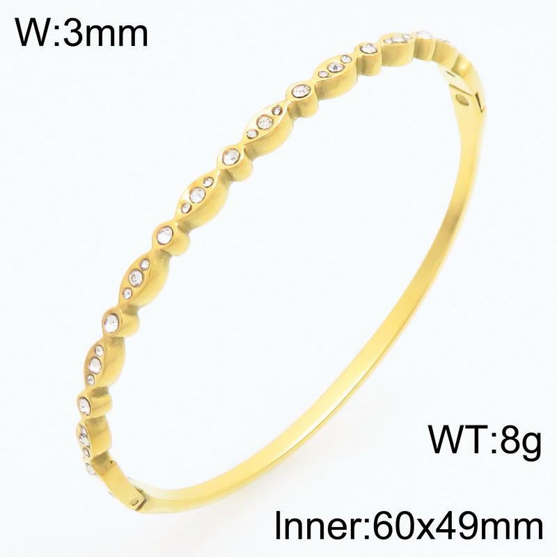 18K Gold-Plated Stainless Steel Bangle with 3D Oval Rhinestones and White Zirconia