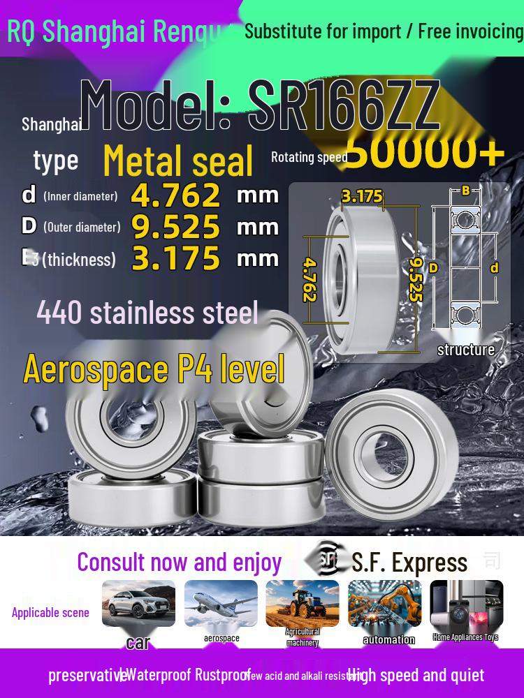 High-Speed Mini Micro Bearings Set: 440 Stainless Steel, 4 Models, 3 Bearings Each, Inner Diameter: 1, 2, 5, 6, 7, 8, 9, 10, 12mm