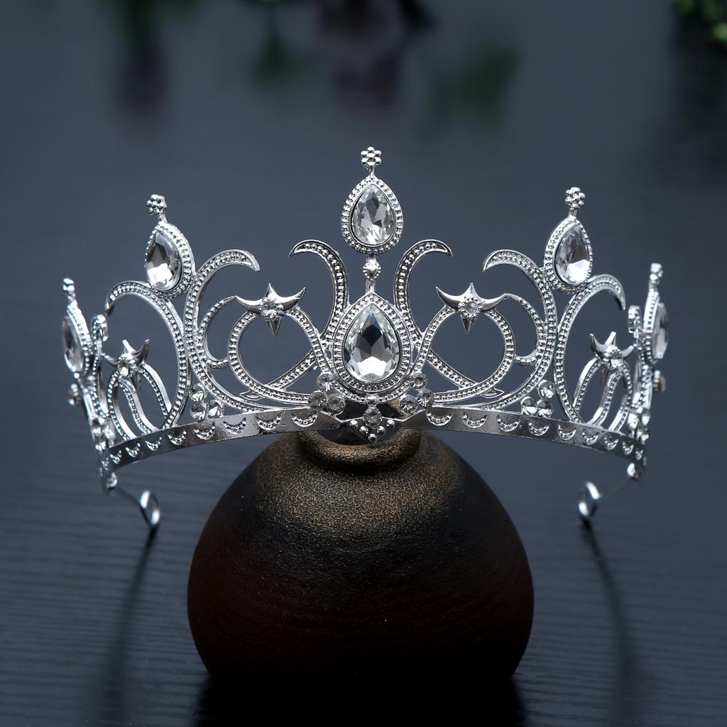 New Bride Wedding Crown Headpiece Silver Rhinestone Luxury Hair Accessory Crown Bridesmaid Headband Women's Party Gift