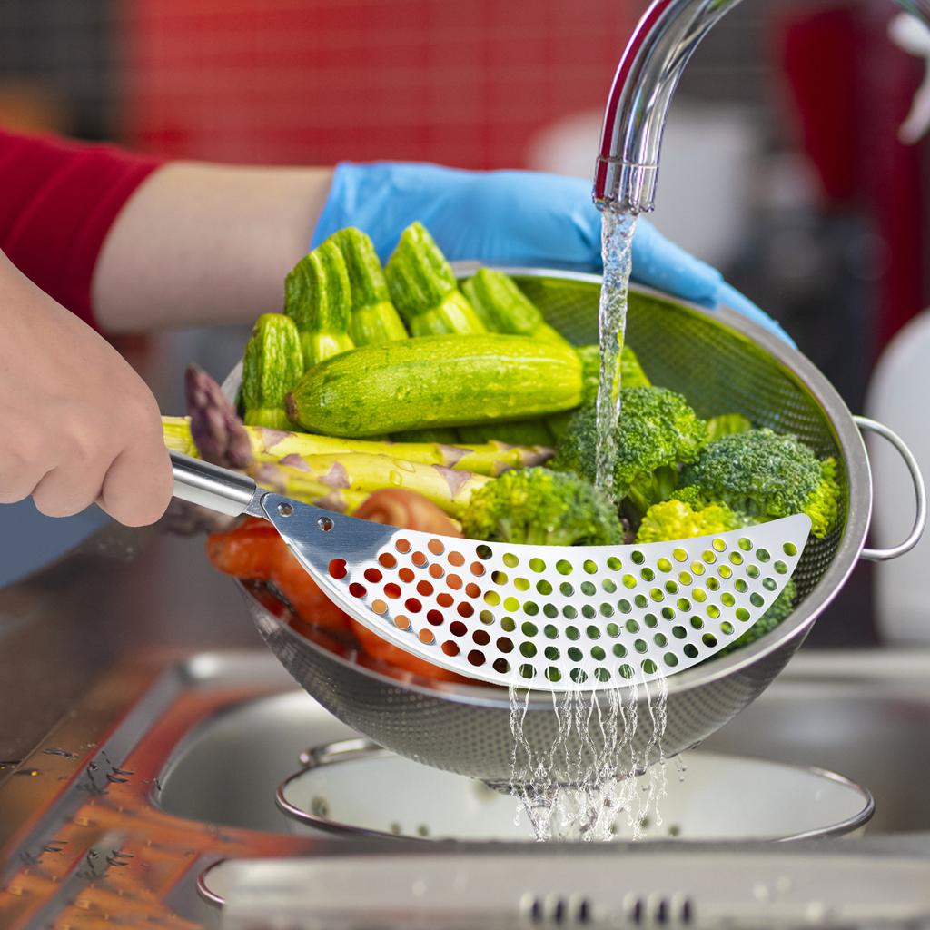 2Pcs Stainless Steel Pot Strainer Heat Resistant Veggies Drainer Multifunctional Food Strainer with Handle Kitchen Gadget