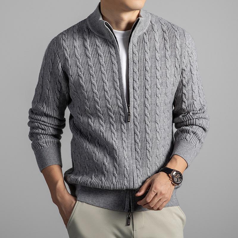 

Winter 2025 Men s Trendy Jacquard Wool Cardigan Sweater, 600g, Thickened, Loose Fit, Stand Collar 3XL світло-сірий колір