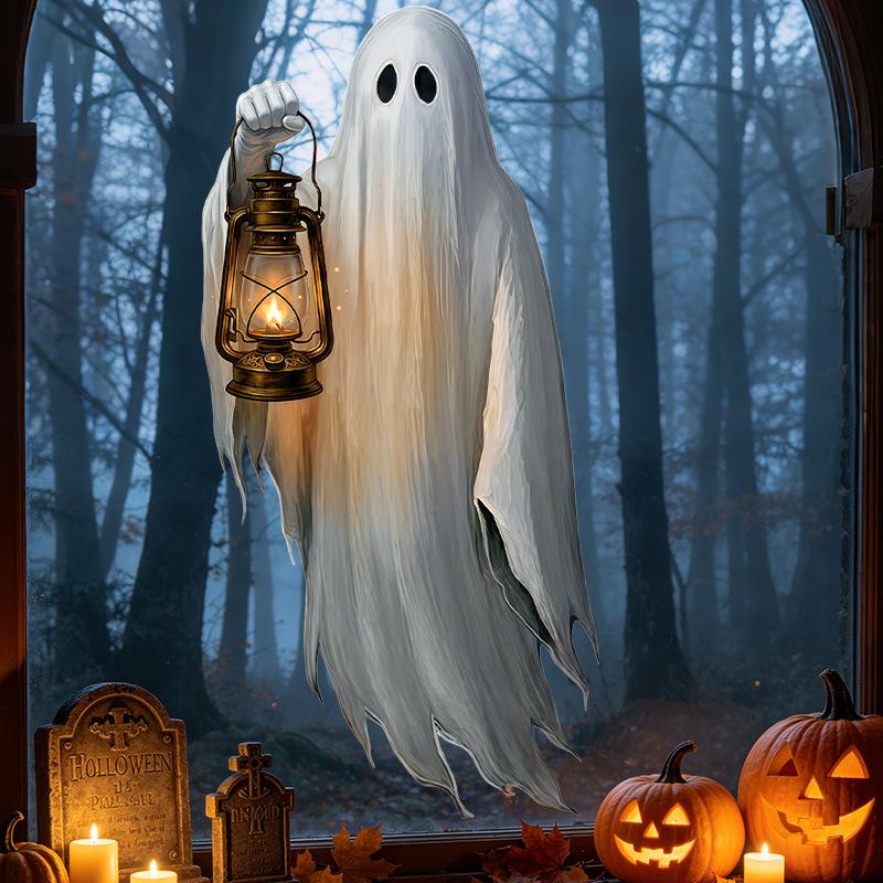 Halloween White Ghost Wall Sticker Living Room Holiday Party Decoration Horror Bat Ghost Self-adhesive Pvc Sticker