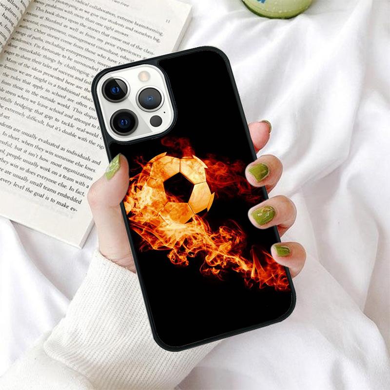 Fire Football Phone Case for iPhone 17 Air 16 Coque 15 14 12 13 PLUS 11 PRO MAX Back Cover Fundas Shell