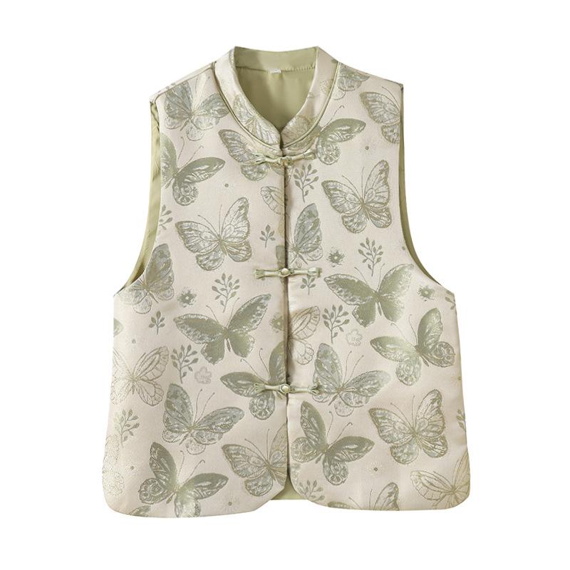 New golden butterfly jacquard stand-up collar vest for women's early spring new temperament vest