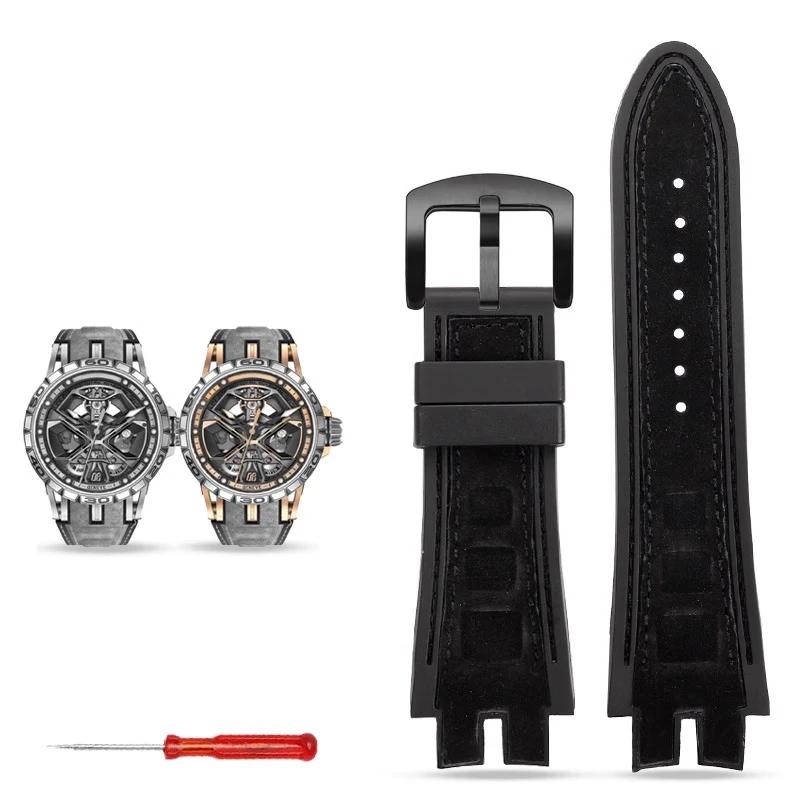 

28 мм Специальный Интерфейс Кожаный Резиновый Ремешок Для Часов Roger Dubuis Серии Evcalibur Мужской Ремешок Водонепроницаемые Аксессуары 28mm