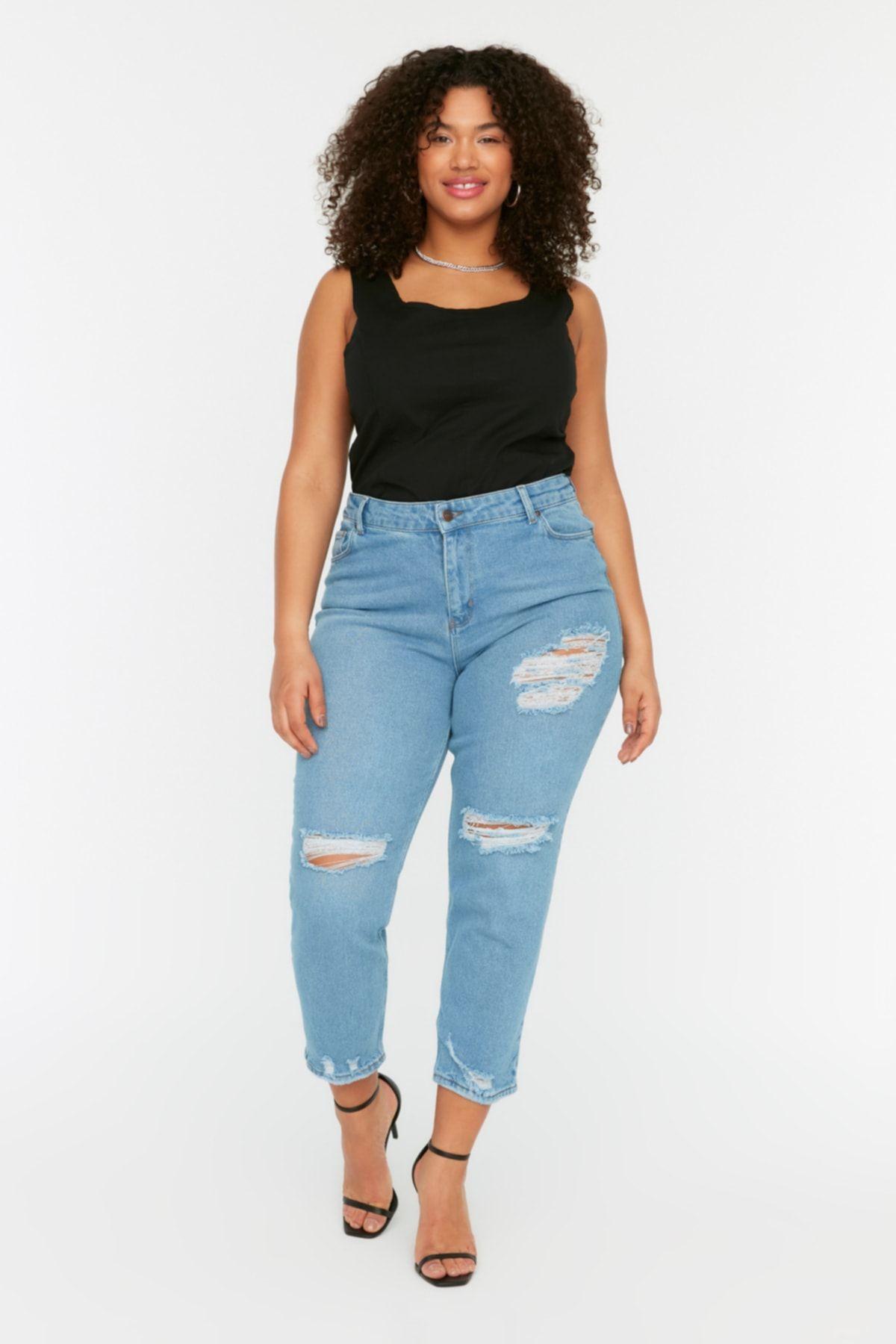 

Women s Style Plus Size Light Blue Ripped Detailed High Waist Skinny Jeans XL