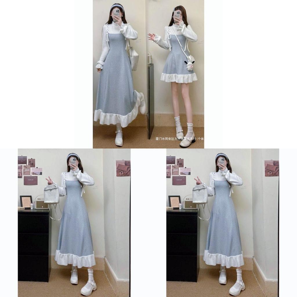 Strickkleid im Vintage-Stil mit Schleife und Zierelementen für lässige Frühlings- und Herbstkleidung