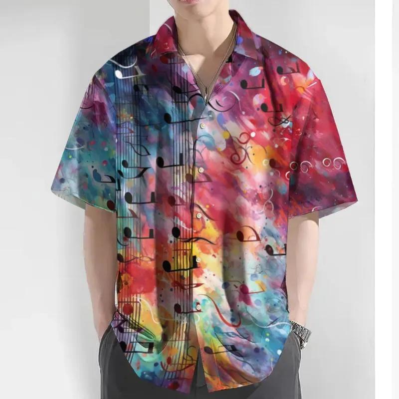 Eye-Catching Fire Electric Guitar Music Elements And Street Scenes3D Printing Short Sleeve Shirts For Men Fashion Hawaiian Shirt