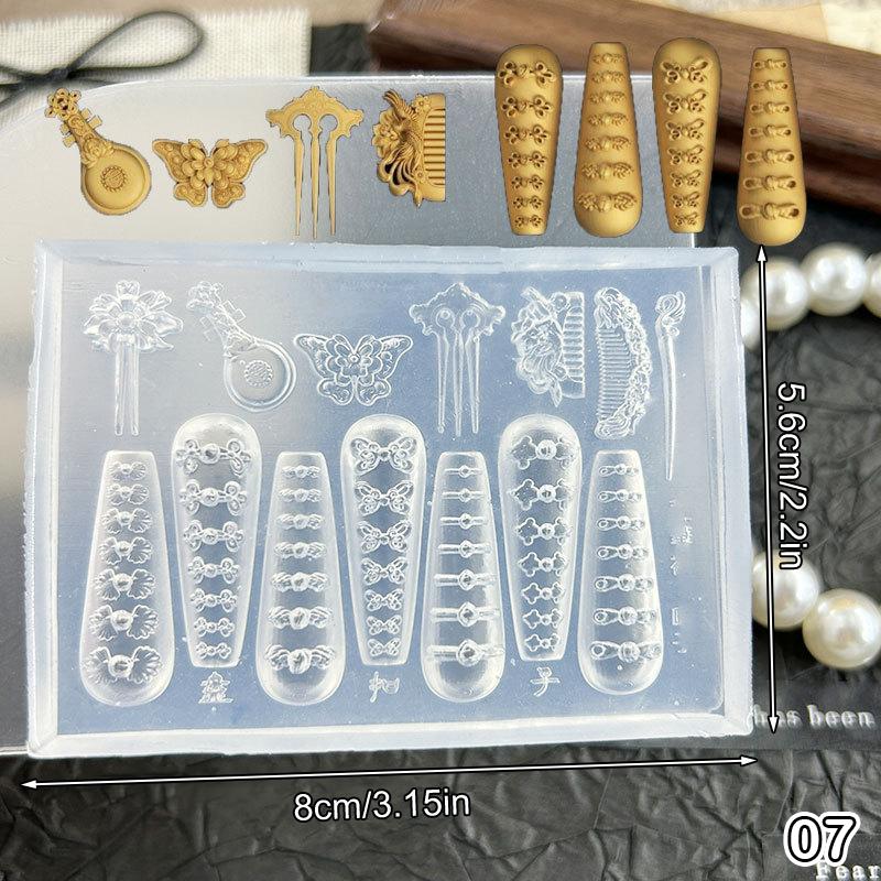 3D Silicone Nail Art Mold Template Lotus Lantern Goldfish Plate Buckle Carving Stencil Tool Diy Design Manicure Charm Decor