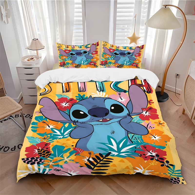 3pcs Stitch, Hawaiian Printed Bedding Set, Breathable And Soft, Machine Washable, Christmas Gift, Suitable for Bedroom Decoration, 067