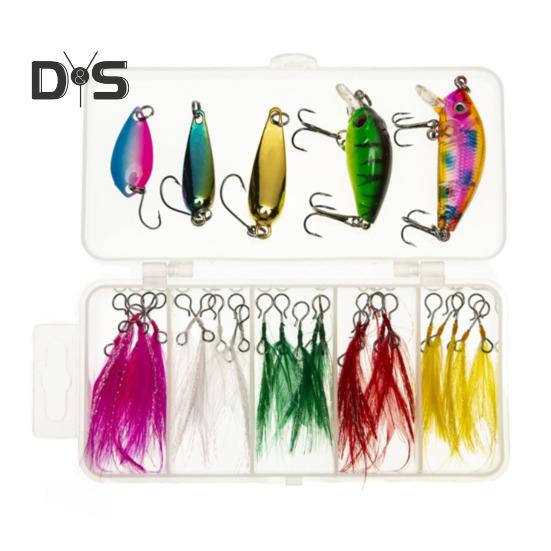 

20 шт./компл. набор рыболовных приманок с искусственными жесткими приманками, металлическими вращающимися лезвиями, цветными перьями, аксессуары для пресноводной соленой рыбалки Sets