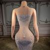 2026 European & American Women's Mesh See-Through Hot Drilling Long Evening Party Dress