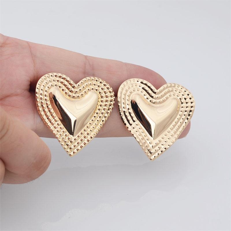 Gold Color Metal Heart Stud Earrings for Women Three-layers Uneven Side Love Heart Female Earrings Punk Cool Ear Jewelry