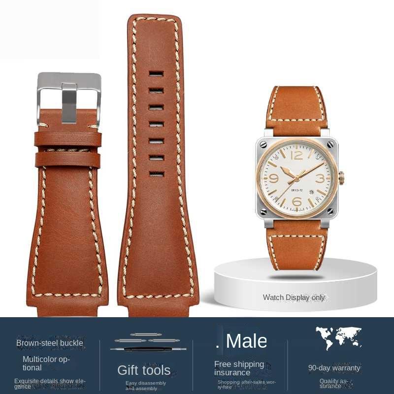 Für Bell Ross B&R BR-01 BR-03 Herren Echtes Leder Uhrenarmband Rindsleder 35-24mm Konvexes Silikonkautschuk Wasserdichtes Uhrenarmband Werkzeug