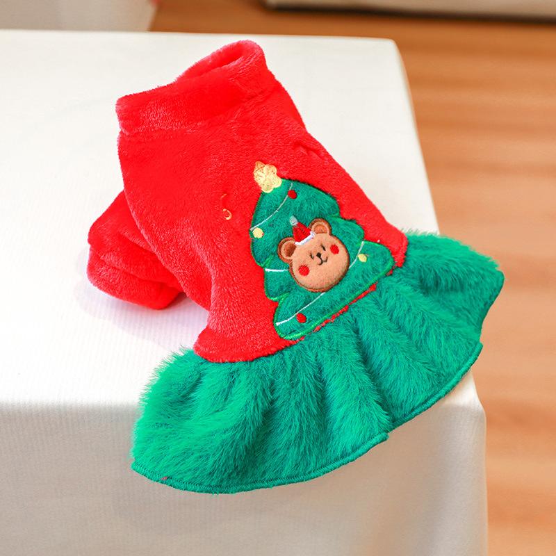Pet clothes Christmas New Year autumn and winter velvet warm puppy dog clothing medium and small dog Christmas tree bear skirt