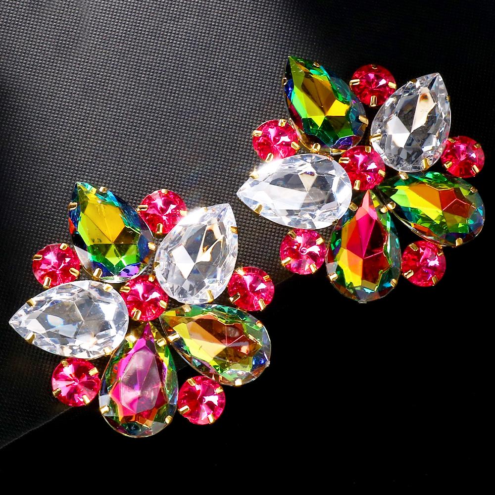 Stonefans Bridal Flower Clip On Earrings Non Piercing Accessories Statement Women Colorful Rhinestone Ear Clip Wedding Jewelry