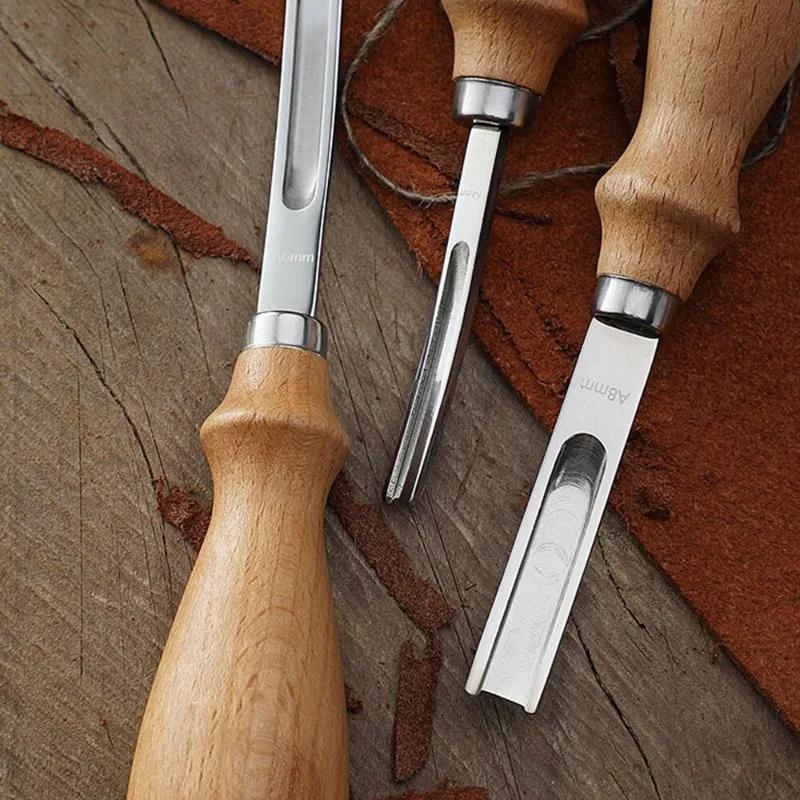 3 Size A4mm A6mm A8mm Practical Leather Craft Edge Beveler Skiving Beveling Knife DIY Cutting Hand Tool with Wood Handle