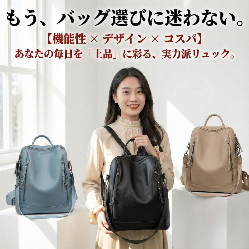 INNOCRIE Women's 2-Way3-Way Backpack, Soft Leather, Water-Repellent, Perfect for School and Work, Can Also Be Used as a Shoulder Bag (Blue)