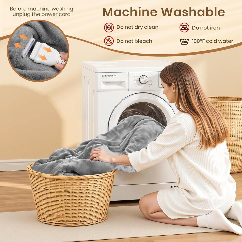 2025 Flannel Heated Blanket, 50"x60" Soft Electric Blanket with 8 Heating Levels & 10H Timing Auto Shutdown, Overheating Protection, Machine