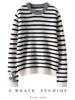 Autumn Winter Striped Round Neck Women's Cashmere Knit Sweater Pullover