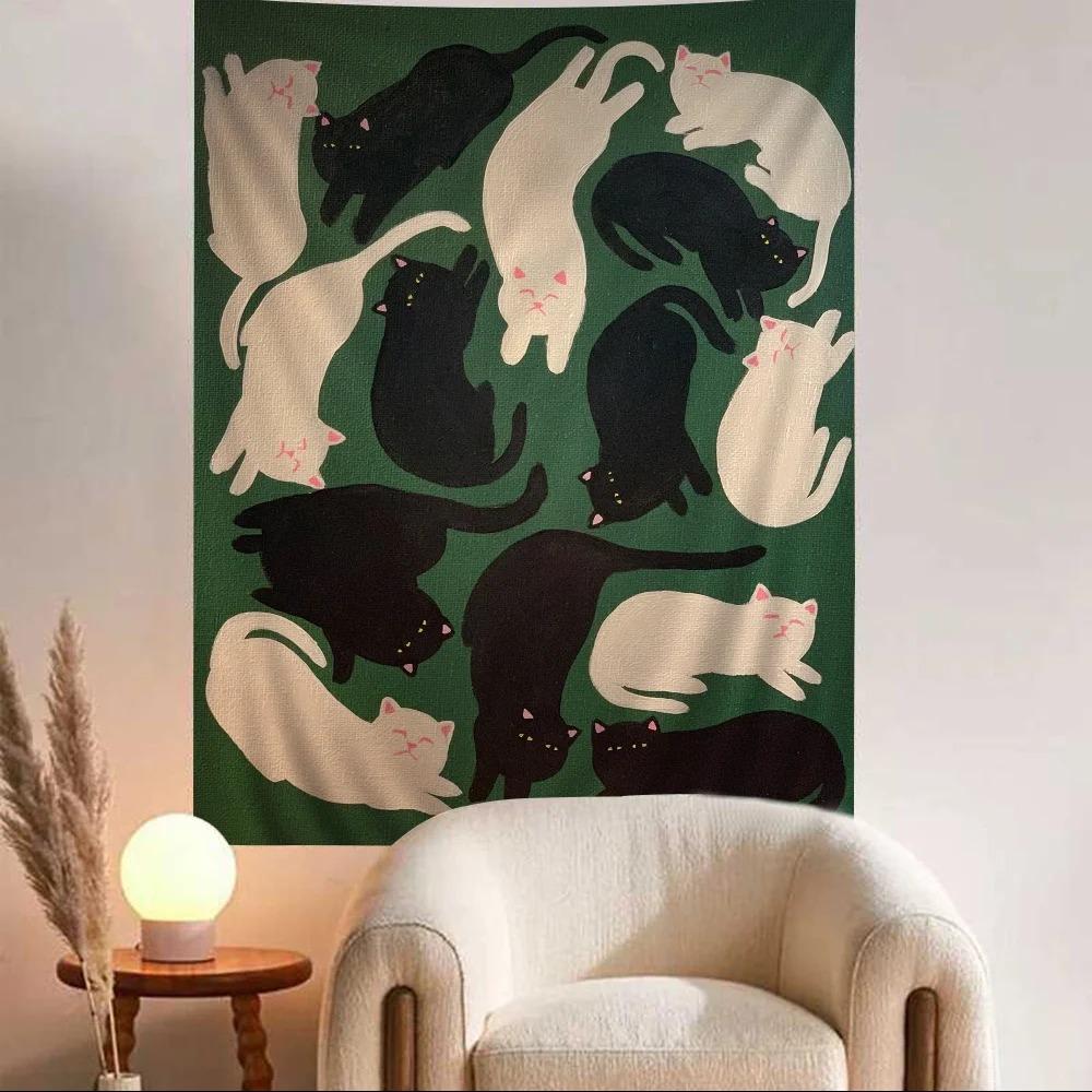 Creative Cat Cartoon Decorative Tapestry Home Wall Living Room Office Decorative Tapestry