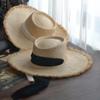 Hongshen Beadh Handmade Raffia Grass Summer Holiday Wide Brim Ribbon Lady Sun Cap Woman Leisure Hat