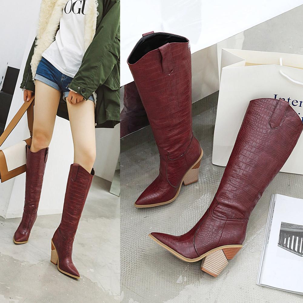 Fashion Women Knee High Boots Western Cowboy Boots for Women Long Winter Boots Female Shoes Pointed Toe Cowgirl Boots zapatos de mujer