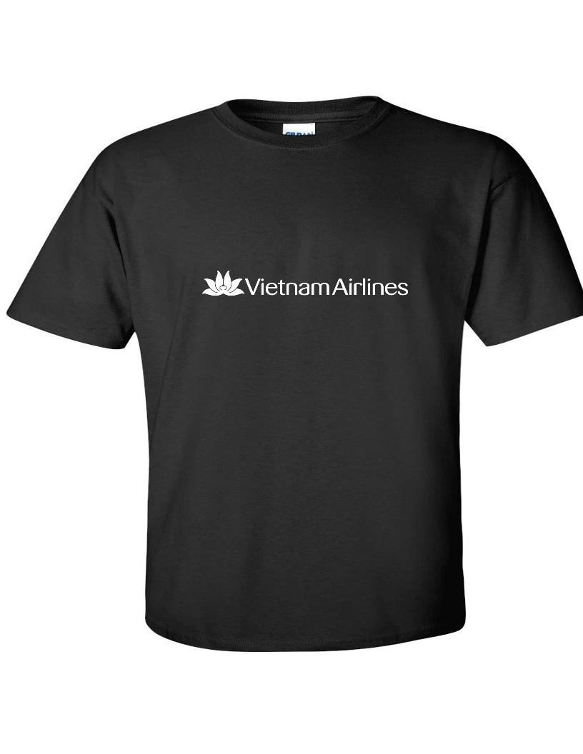 Vietnam Airlines White Logo Vietnamese Airline Black Cotton T-Shirt L