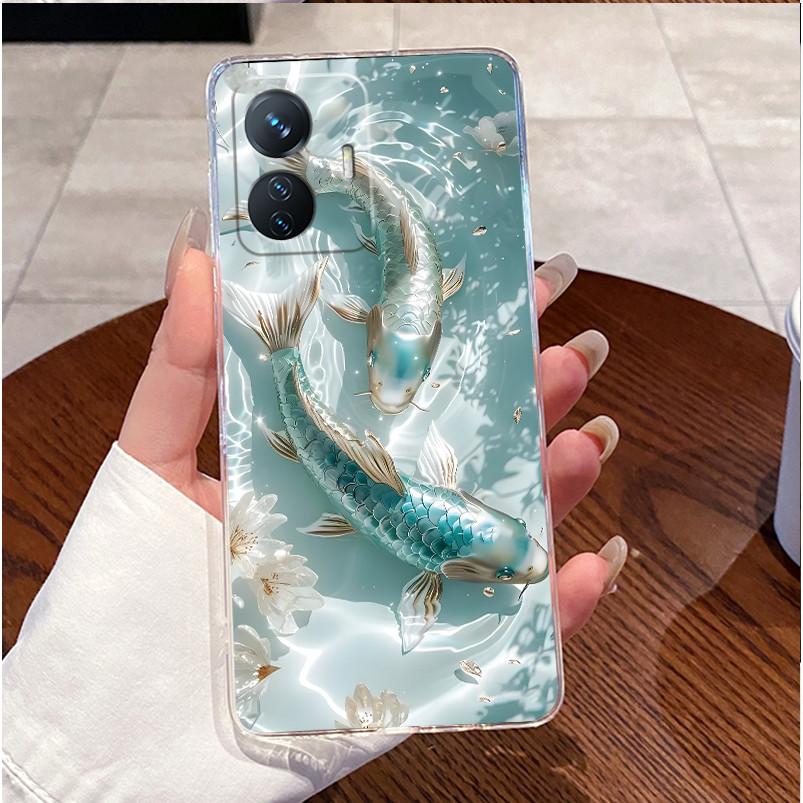 Bumper Soft Silicone TPU Clear Casing For Vivo Y55 2022 4G/T1 4G/iQOO Z6 44W Beautiful Palace Painted Shockproof Cover