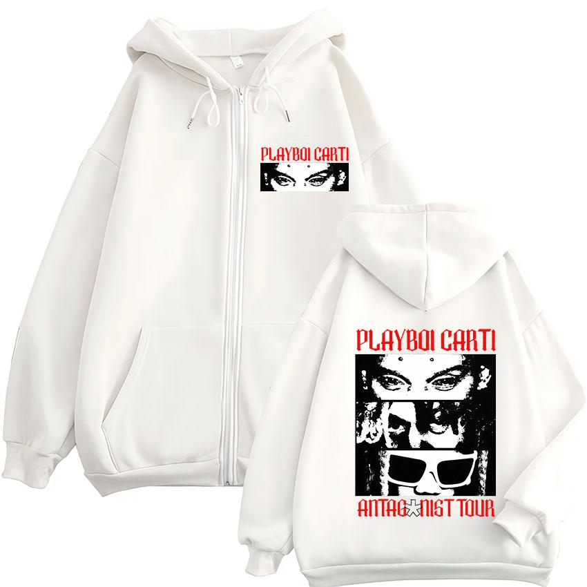 Rapper PLAYBOI CARTI ANTAGONIST Tour Felpa con zip da uomo Hip Hop Larga Pullover Cappotti Oversize Felpa per fan Streetwear