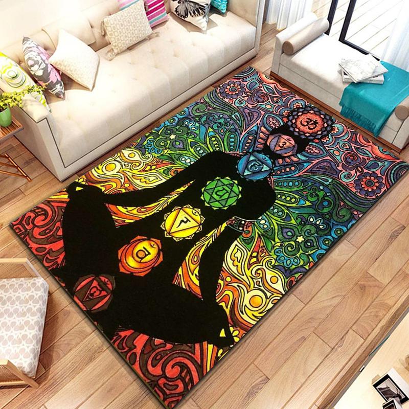 Rainbow 7 Chakra Mandala Bohemia Area Rug,Carpet Rug for Living Room Bedroom Sofa Doormat Decor,Yoga Soft Non-slip Floor  Rugs