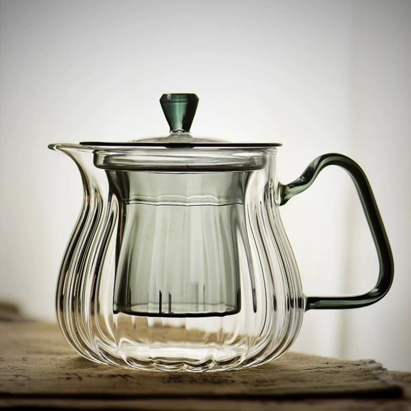 

550ml Striped Heat-resistant Glass Tea Pot Flower Kettle Kung Fu Teawear Set Tea Strainer Infuser Puer Oolong Barley Pot Teaware светло-зеленый