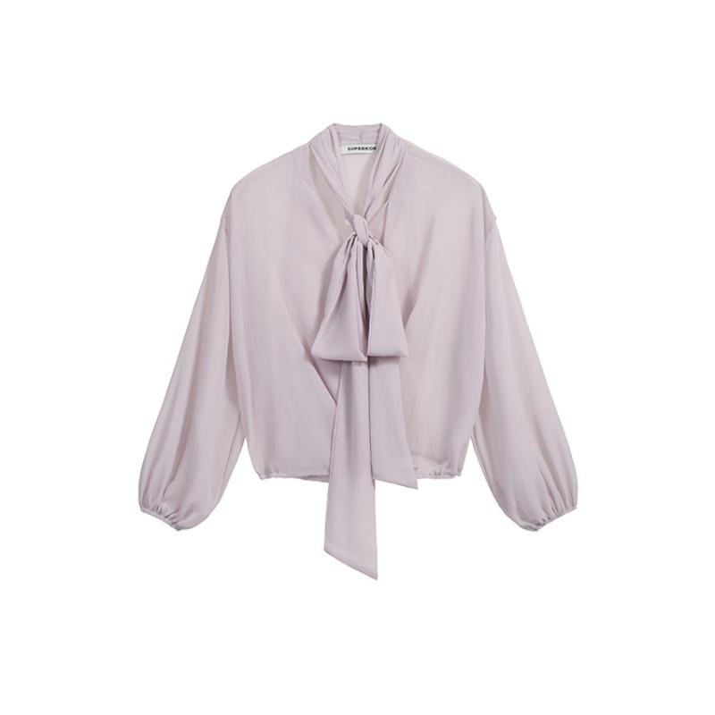 Frühling Neue Fliege Elegante Casual Shirts Frauen Sommer Laterne Ärmel Tops Temperament V-ausschnitt frauen Blusen Mode Dünne Damen Chiffon Hemd 26420