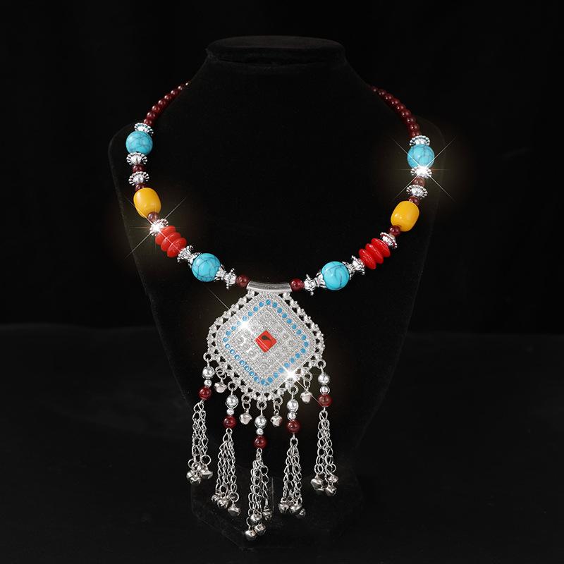 Retro Yunnan Ethnic Style Collar Women's Handmade Imitation Miao Silver Beaded Exaggerated Necklace Set Chain Stall Necklace