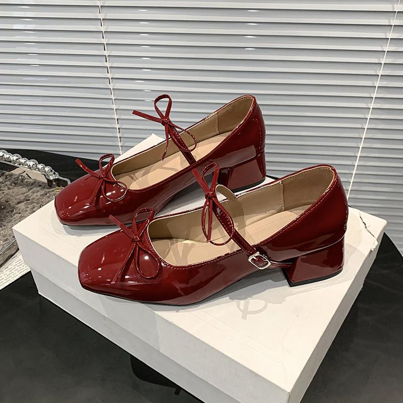 Fashion Summer Square Heel Shoes Women Fashion Square Head Shallow Mouth Butterfly Knot Slip-on Wear Resistant Heel Shoes
