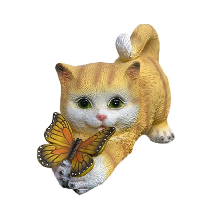 Butterfly Cats Statue Garden Ornament Solar Light Lawn Decors Home Yard Statue Festival Resin Figurine