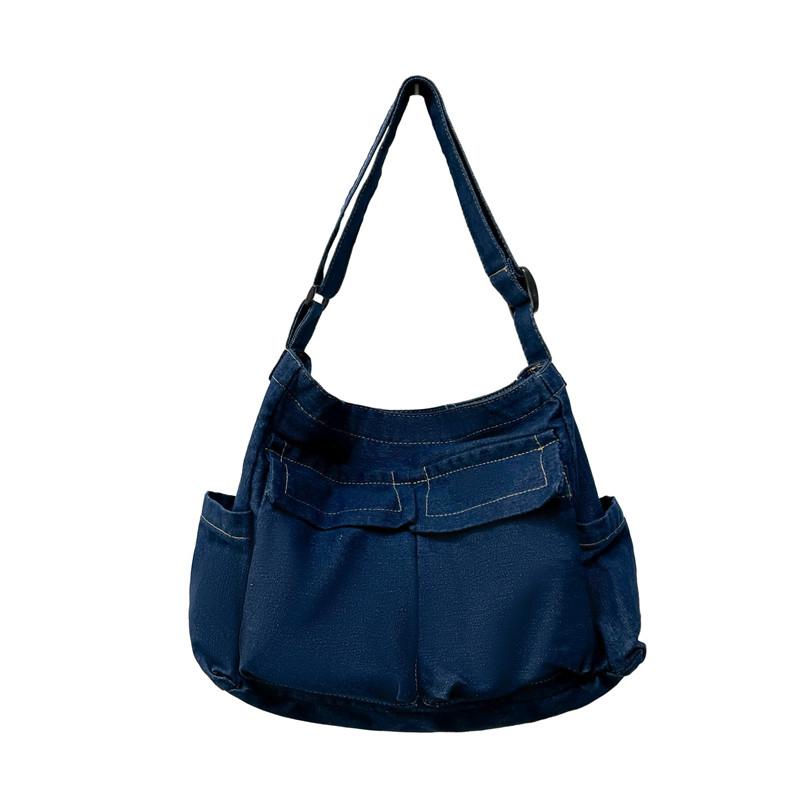

Джинсовая сумка Женская большая вместительная сумка через плечо Студенческая сумка через плечо Большая сумка темно-синий
